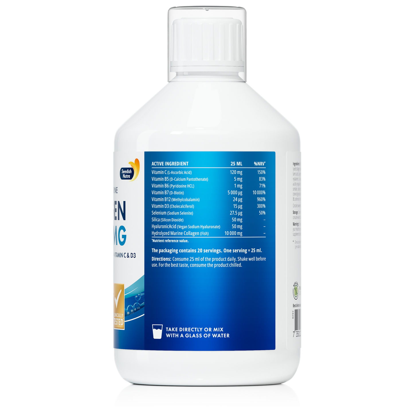 Skystas žuvų kolagenas su peptidais, vitaminu C ir biotinu Swedish Nutra 500 ml