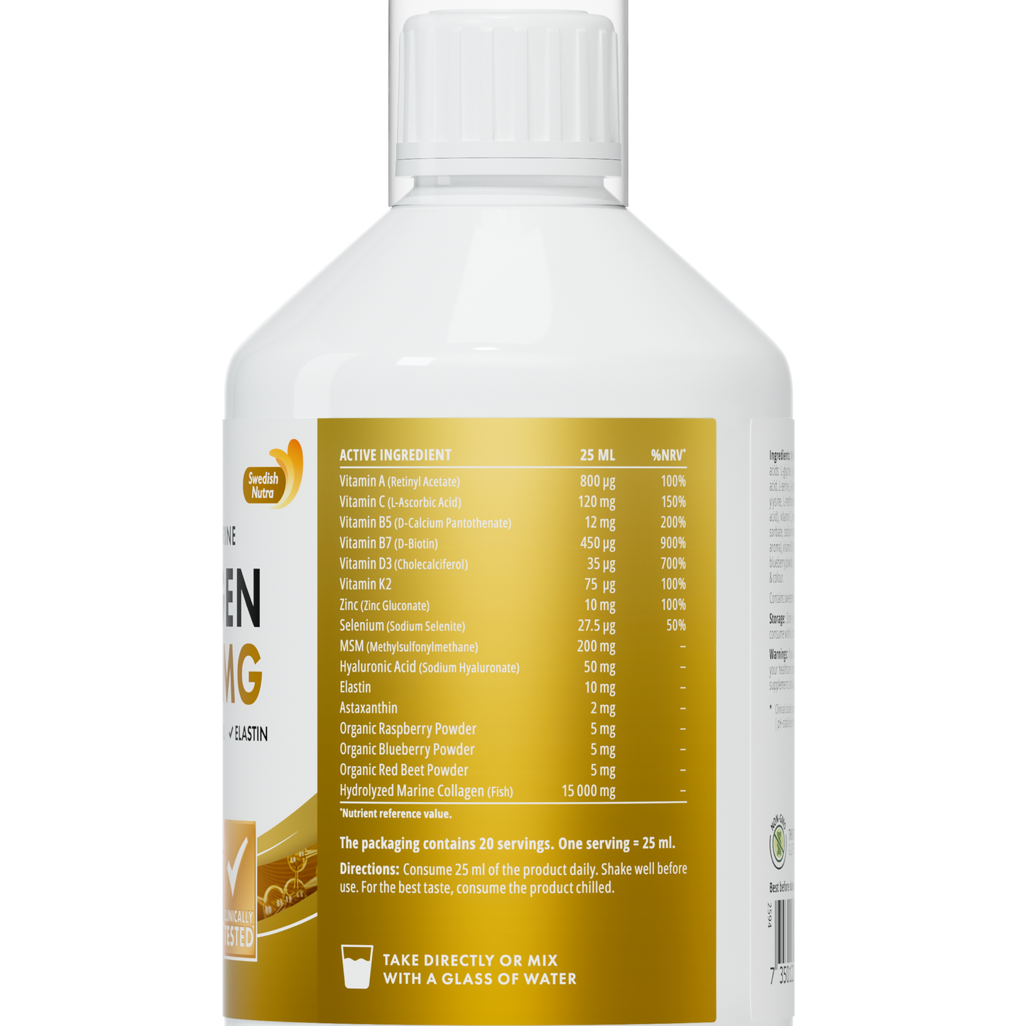 Swedish Nutra 15000 mg Marine Collagen su hialurono rūgštimi ir vitaminais