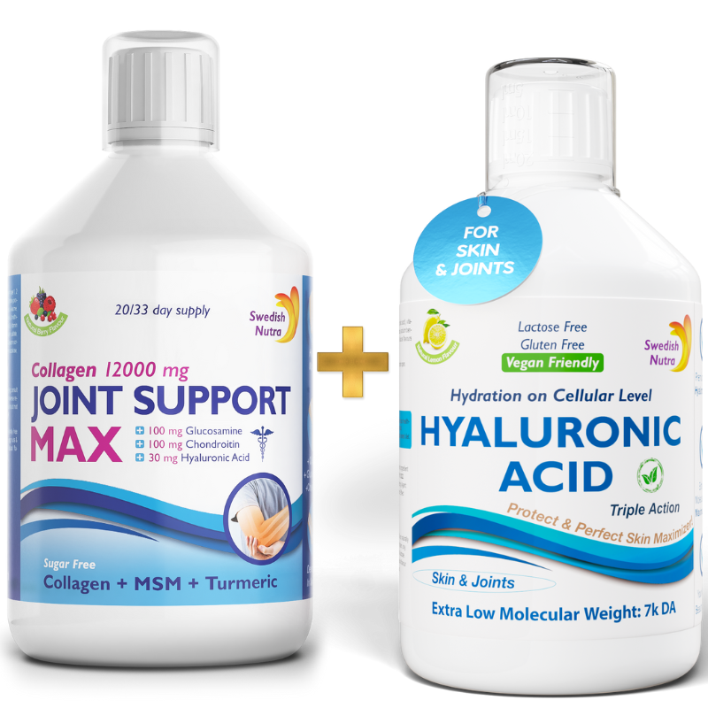 Rinkinys sąnariams: kolagenas sąnariams ir hialurono rūgštis Swedish Nutra, 2 x 500 ml