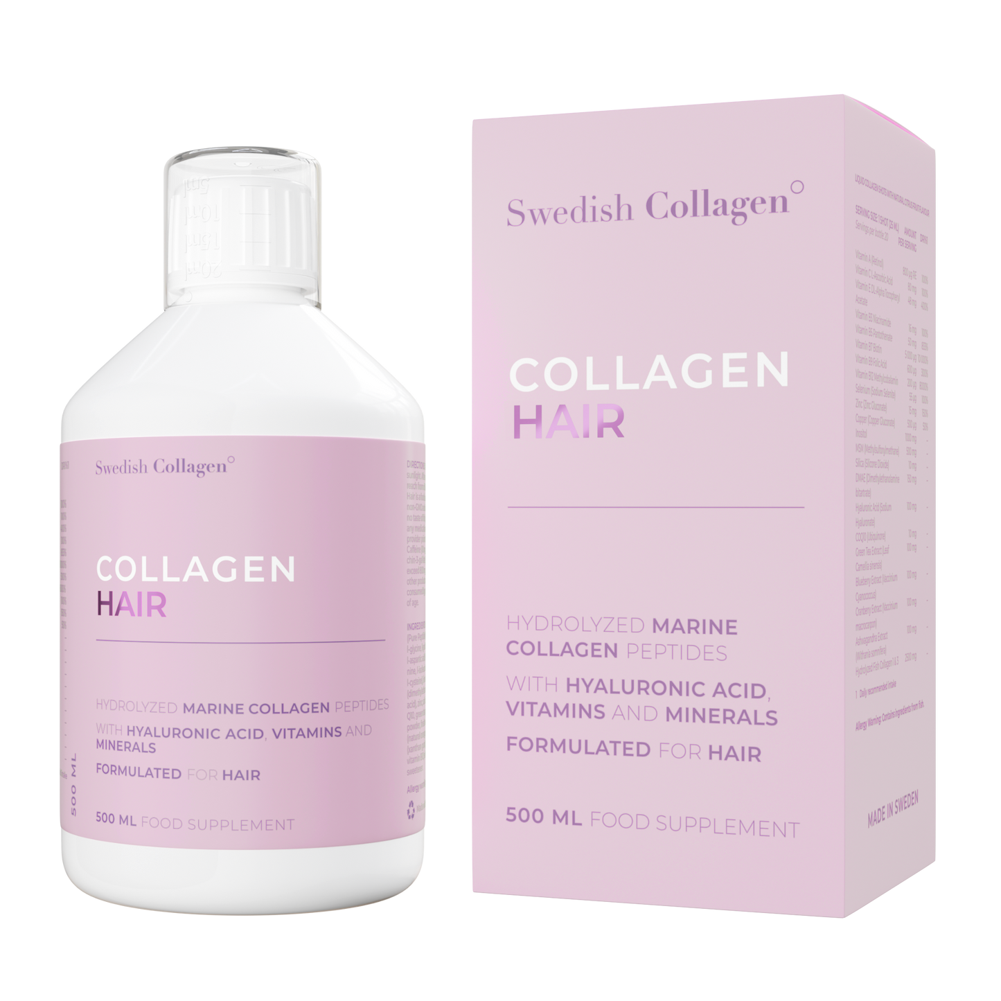 Swedish Collagen Hair skystas jūrinis kolagenas su biotinu, 500 ml butelis