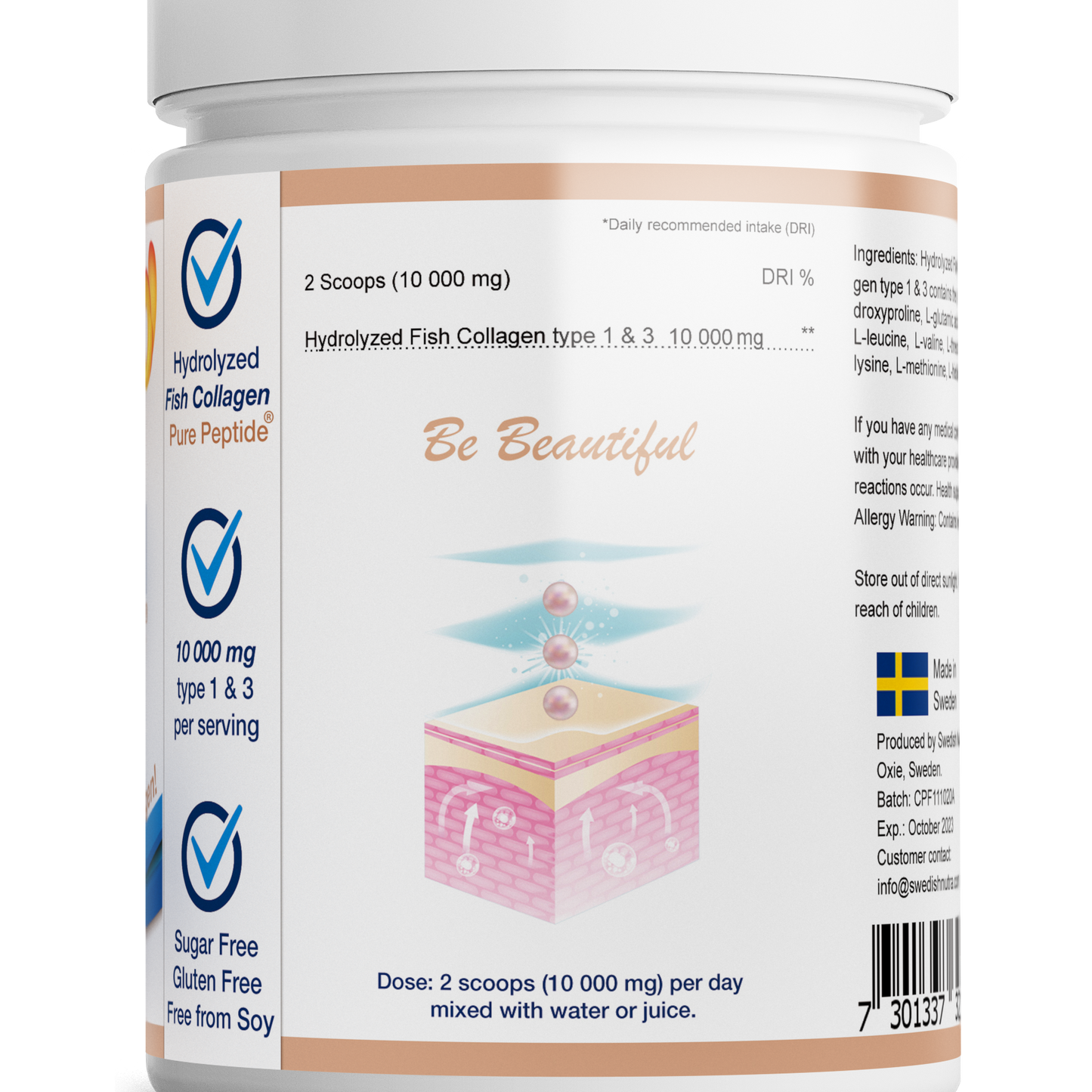 Hidrolizuotas jūrinis kolagenas milteliais be skonio - Swedish Nutra