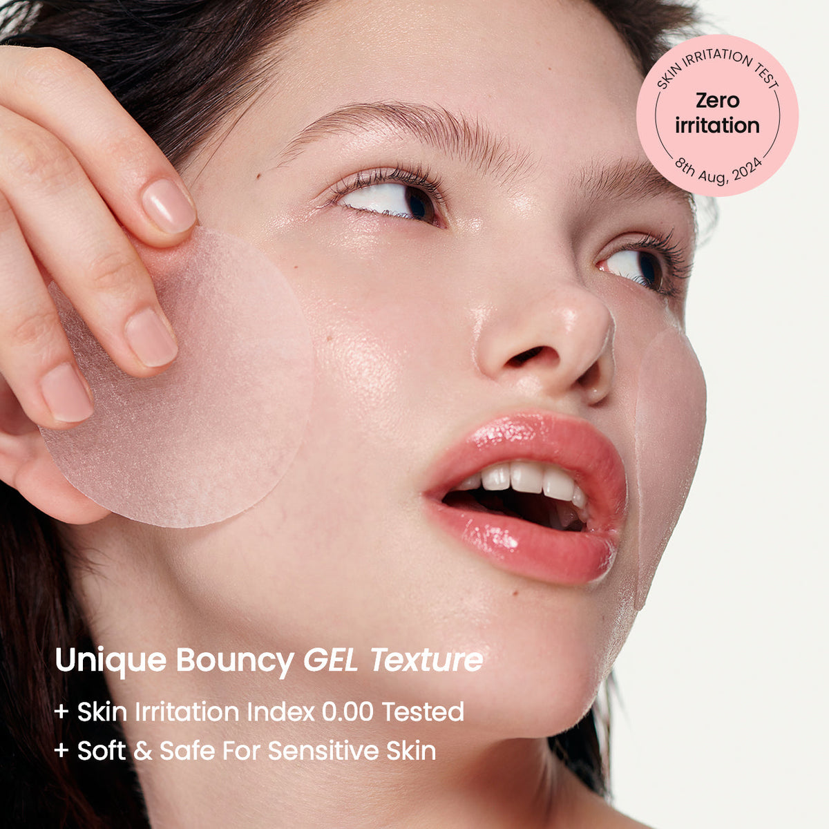 BIODANCE Collagen Gel Toner Pads – gelinio padelio naudojimas ant skruosto