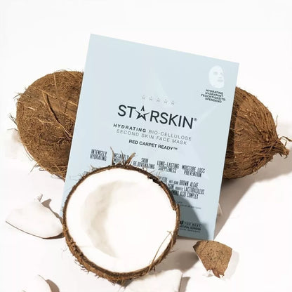 STARSKIN drėkinamoji veido kaukė su kokosų bioceliulioze – 1 vnt. (40g), prisotinta serumu, giliai drėkina ir lygina odą. Pagaminta Pietų Korėjoje.