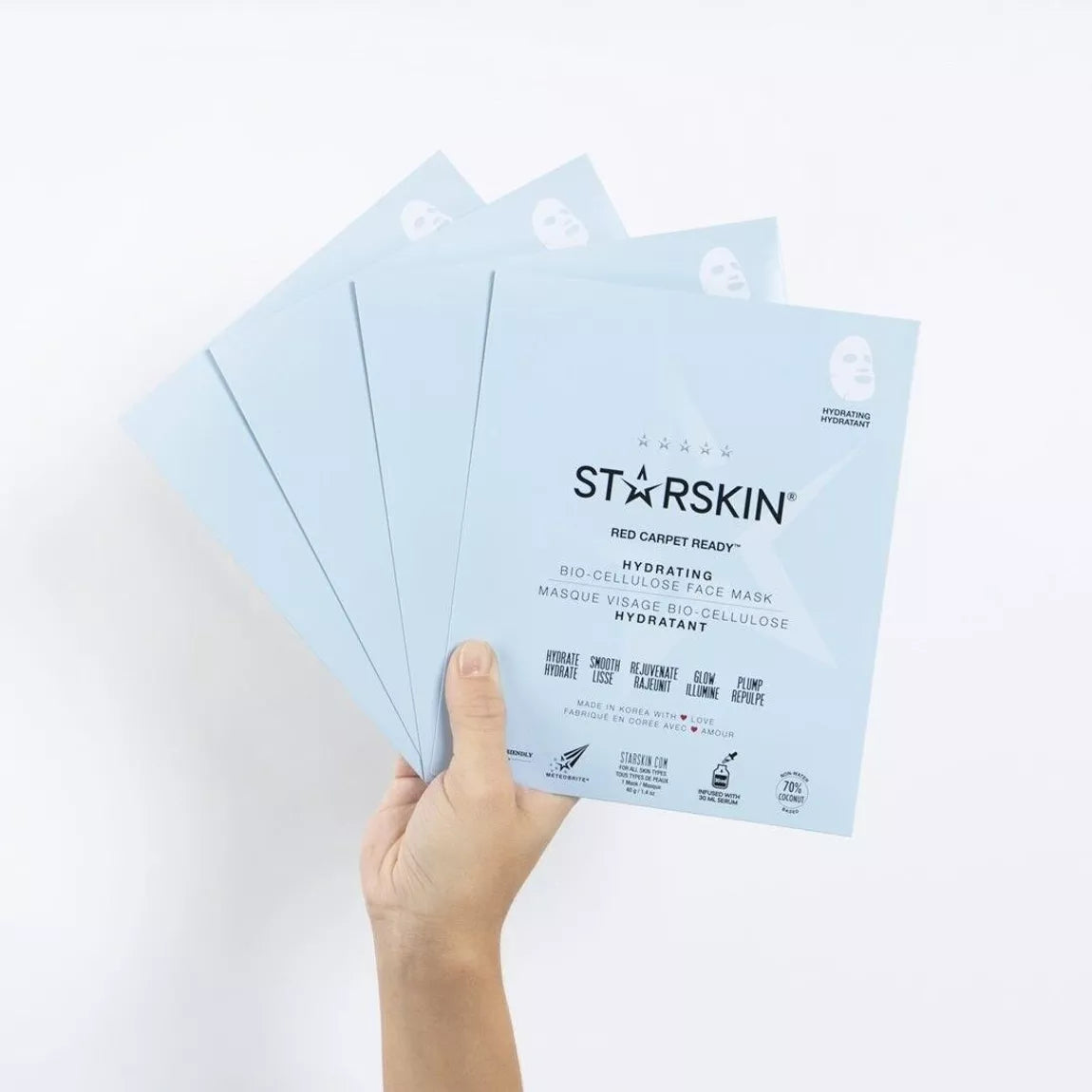 STARSKIN drėkinamoji veido kaukė su kokosų bioceliulioze – 1 vnt. (40g), prisotinta serumu, giliai drėkina ir lygina odą. Pagaminta Pietų Korėjoje.