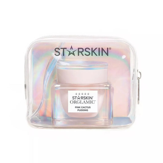 ORGLAMIC™ Pink Cactus mini veido kremas (15ml) su mini kosmetine – prabangus kaktusų ekstraktų ir hialurono kremas, kelioninio dydžio rinkinys.