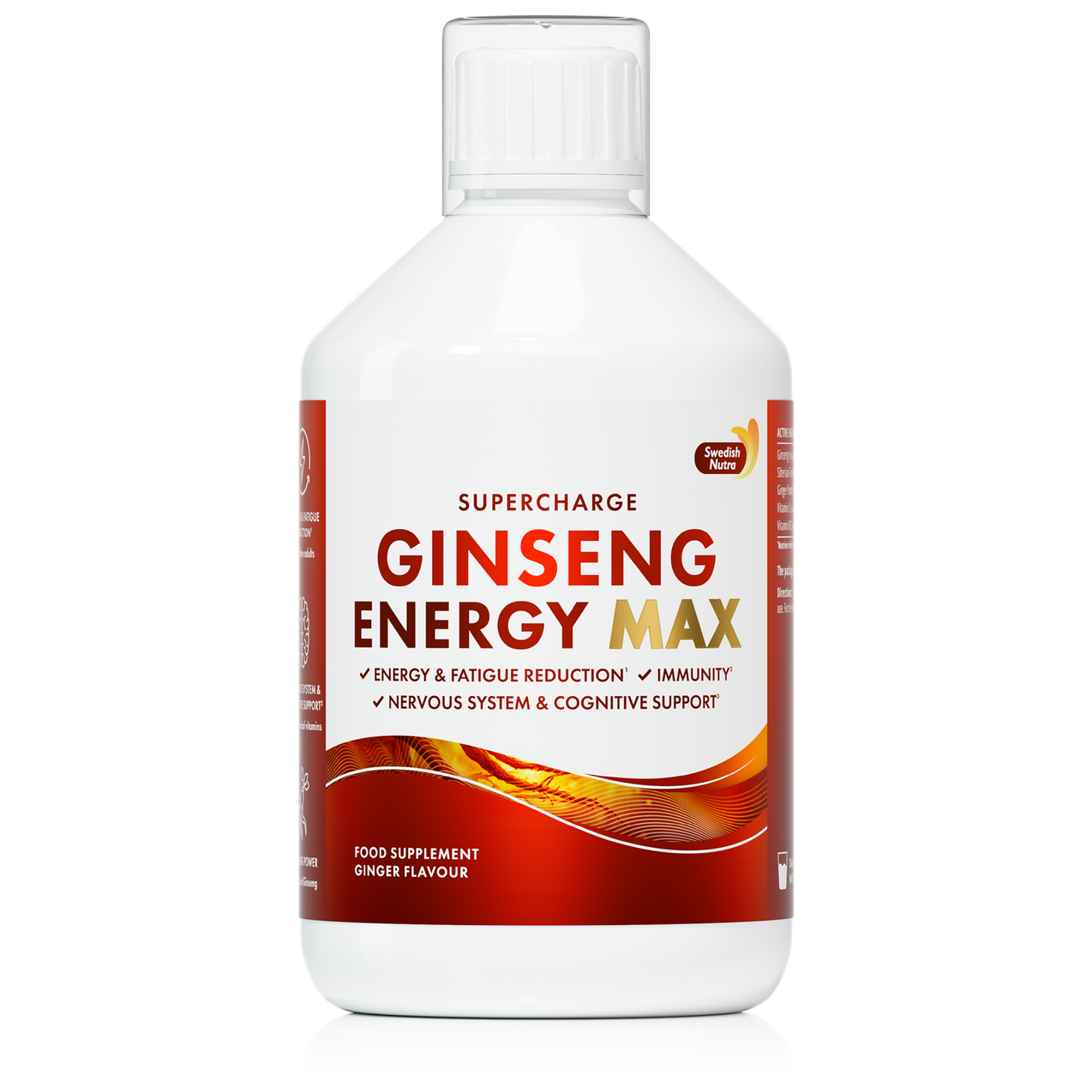 Swedish Nutra Ginseng Energy Max 500 ml - ženšenio ir imbiero skystas energijos papildas su vitaminu C ir B12