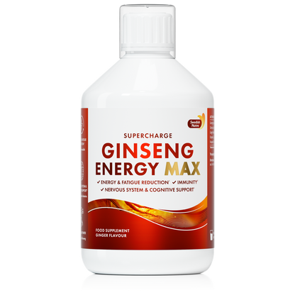 Swedish Nutra Ginseng Energy Max 500 ml - ženšenio ir imbiero skystas energijos papildas su vitaminu C ir B12