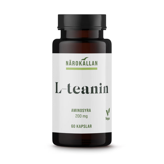 Närokällan L-teaninas 200 mg iš žaliosios arbatos, 60 kapsulių pakuotė
