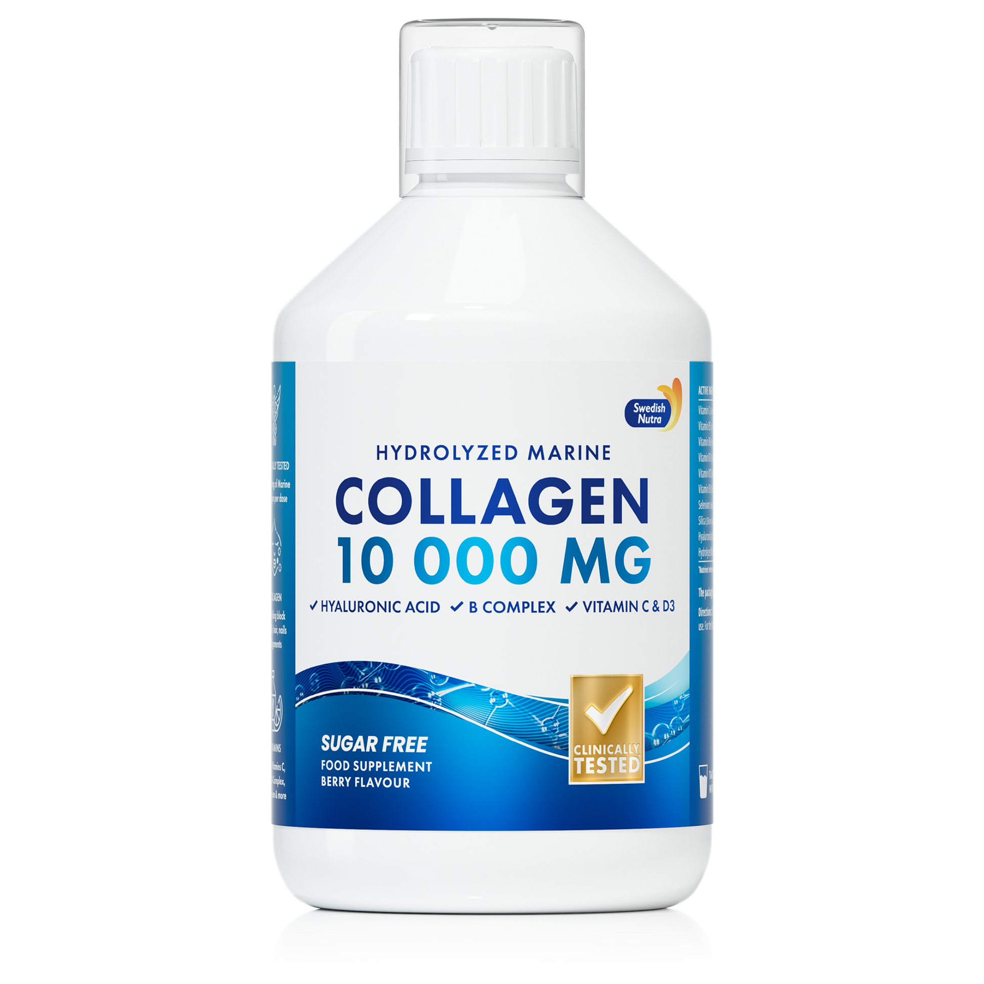 Swedish Nutra skystas jūrinis kolagenas 10 000 mg su biotinu ir hialurono rūgštimi 500 ml
