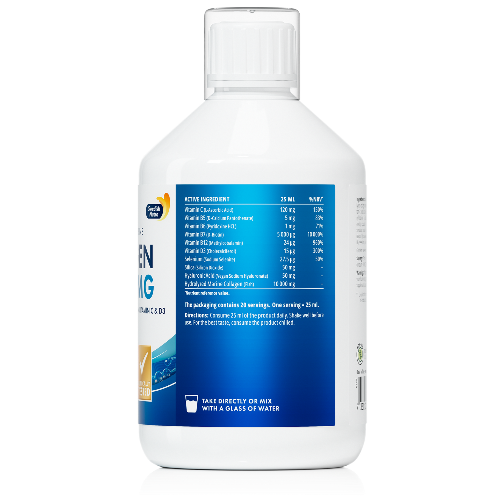 Skystas žuvų kolagenas su peptidais, vitaminu C ir biotinu Swedish Nutra 500 ml