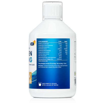Skystas žuvų kolagenas su peptidais, vitaminu C ir biotinu Swedish Nutra 500 ml