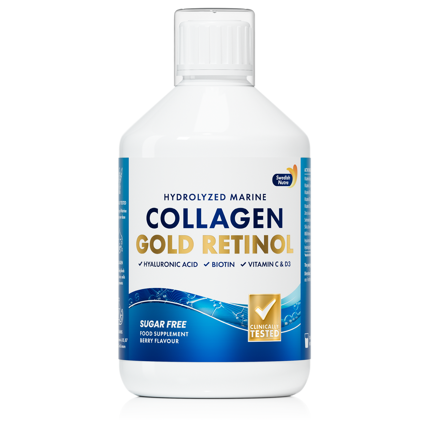 Swedish Nutra Collagen Gold Retinol, 500 ml – 12 500 mg jūrinio kolageno su retinoliu, odai, plaukams ir nagams.