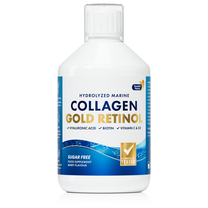Swedish Nutra Collagen Gold Retinol, 500 ml – 12 500 mg jūrinio kolageno su retinoliu, odai, plaukams ir nagams.