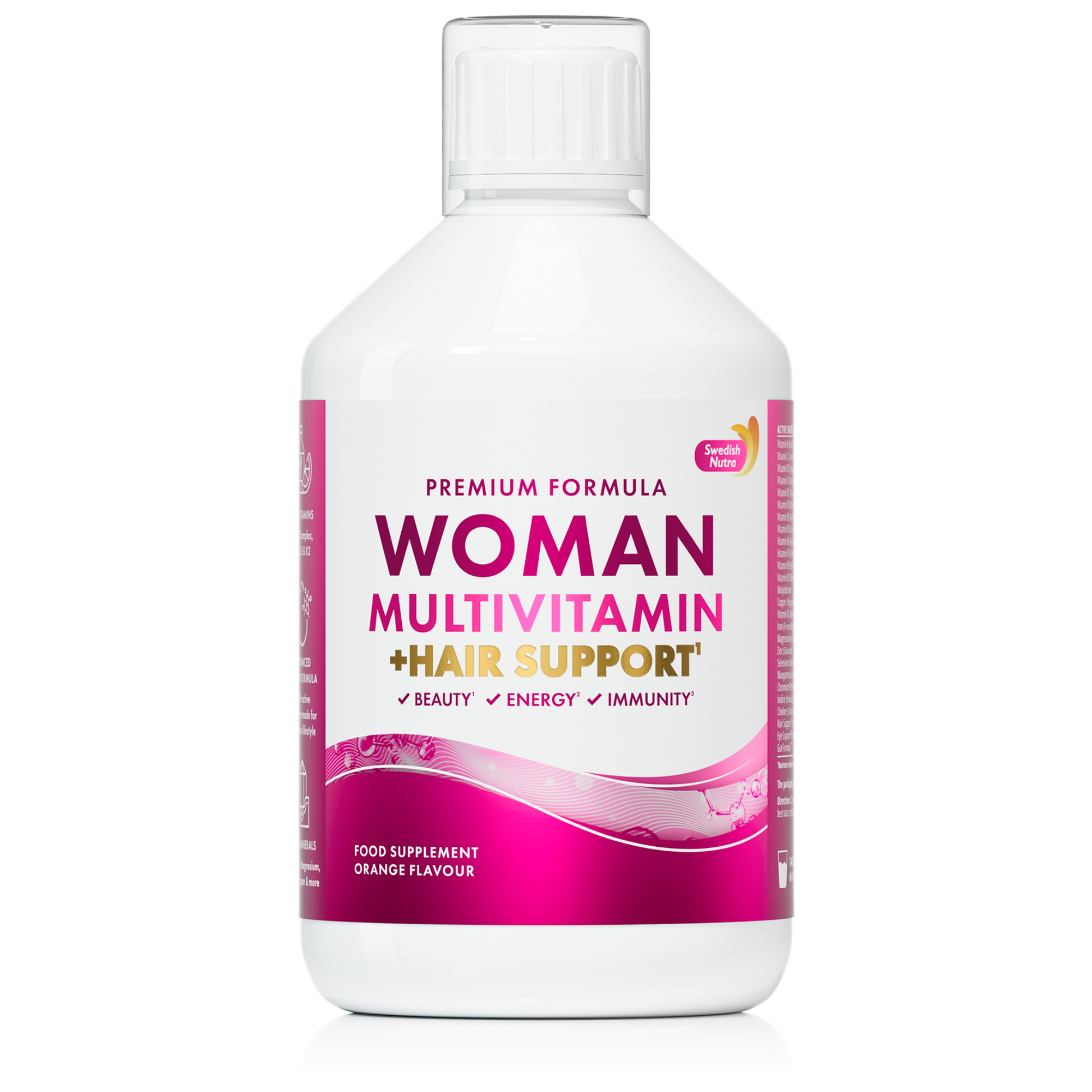 Swedish Nutra Woman Multivitamin Hair Support - skysti multivitaminai moterims plaukams odai ir nagams, 500 ml