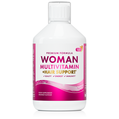 Swedish Nutra Woman Multivitamin Hair Support - skysti multivitaminai moterims plaukams odai ir nagams, 500 ml