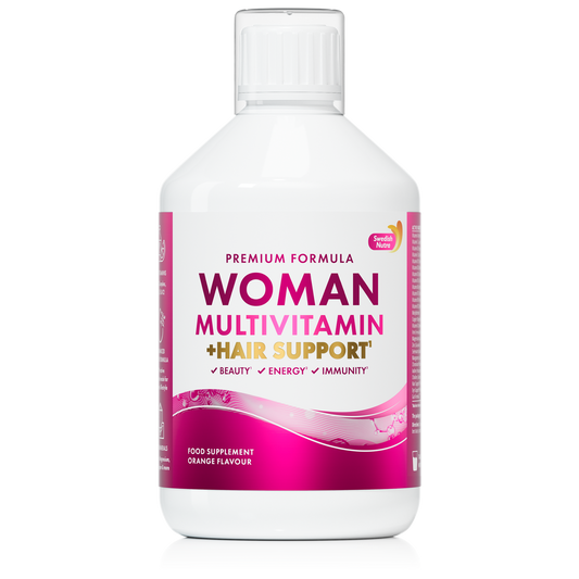 Swedish Nutra Woman Multivitamin Hair Support - skysti multivitaminai moterims plaukams odai ir nagams, 500 ml