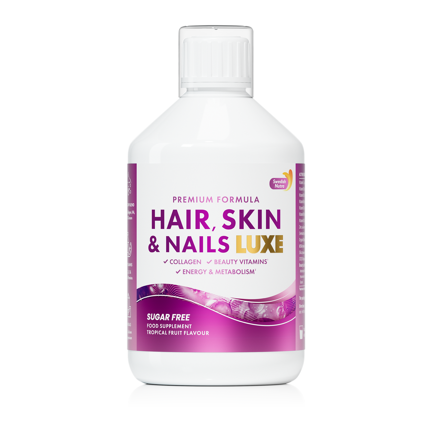 Swedish Nutra grožio papildų rinkinys su kolagenu, hialurono rūgštimi ir Hair Skin Nails Luxe