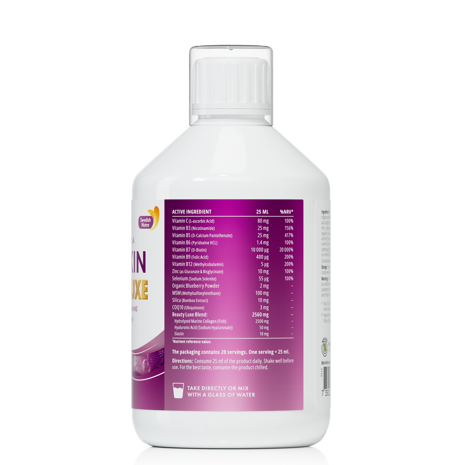 Swedish Nutra Hair Skin Nails Luxe kolagenas plaukams odai ir nagams su biotinu 10000 mcg ir hialurono rūgštimi
