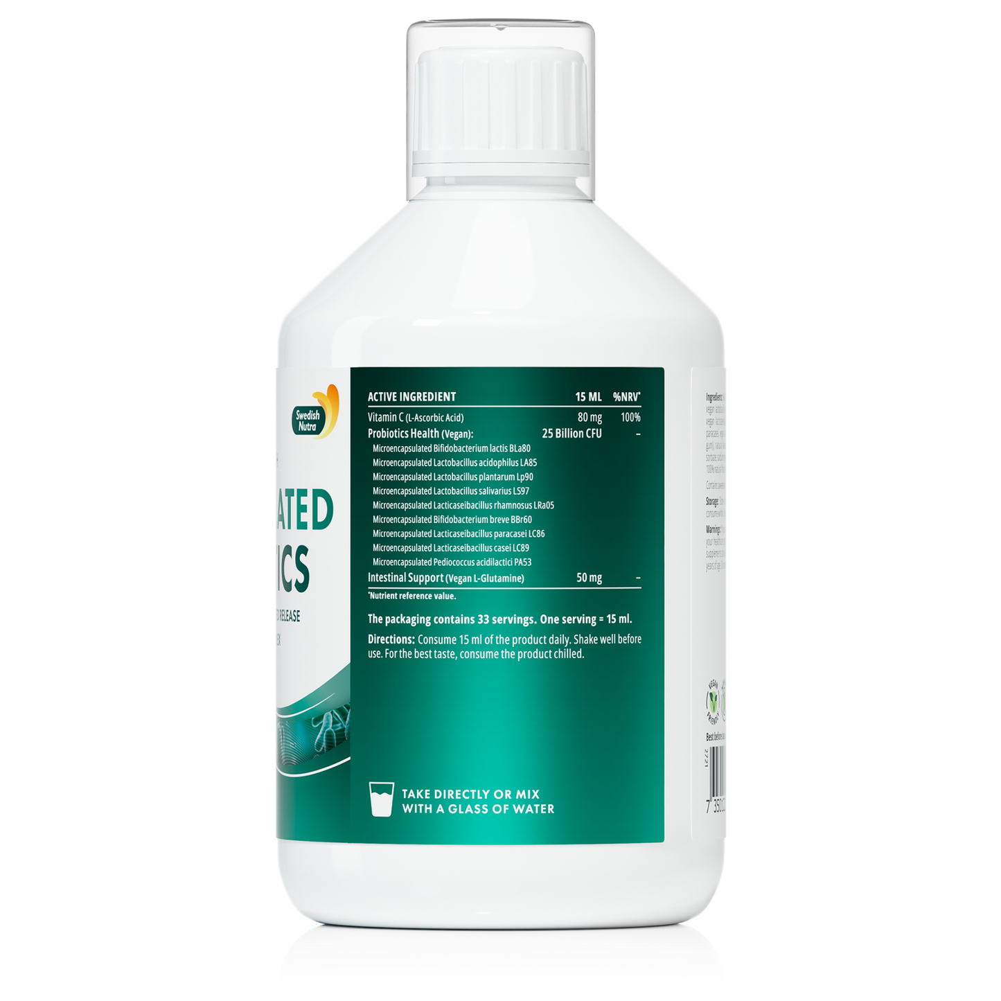 Swedish Nutra - Encapsulated Probiotics Max, skysti probiotikai žarnynui su 25 mlrd. gerųjų bakterijų, 500 ml
