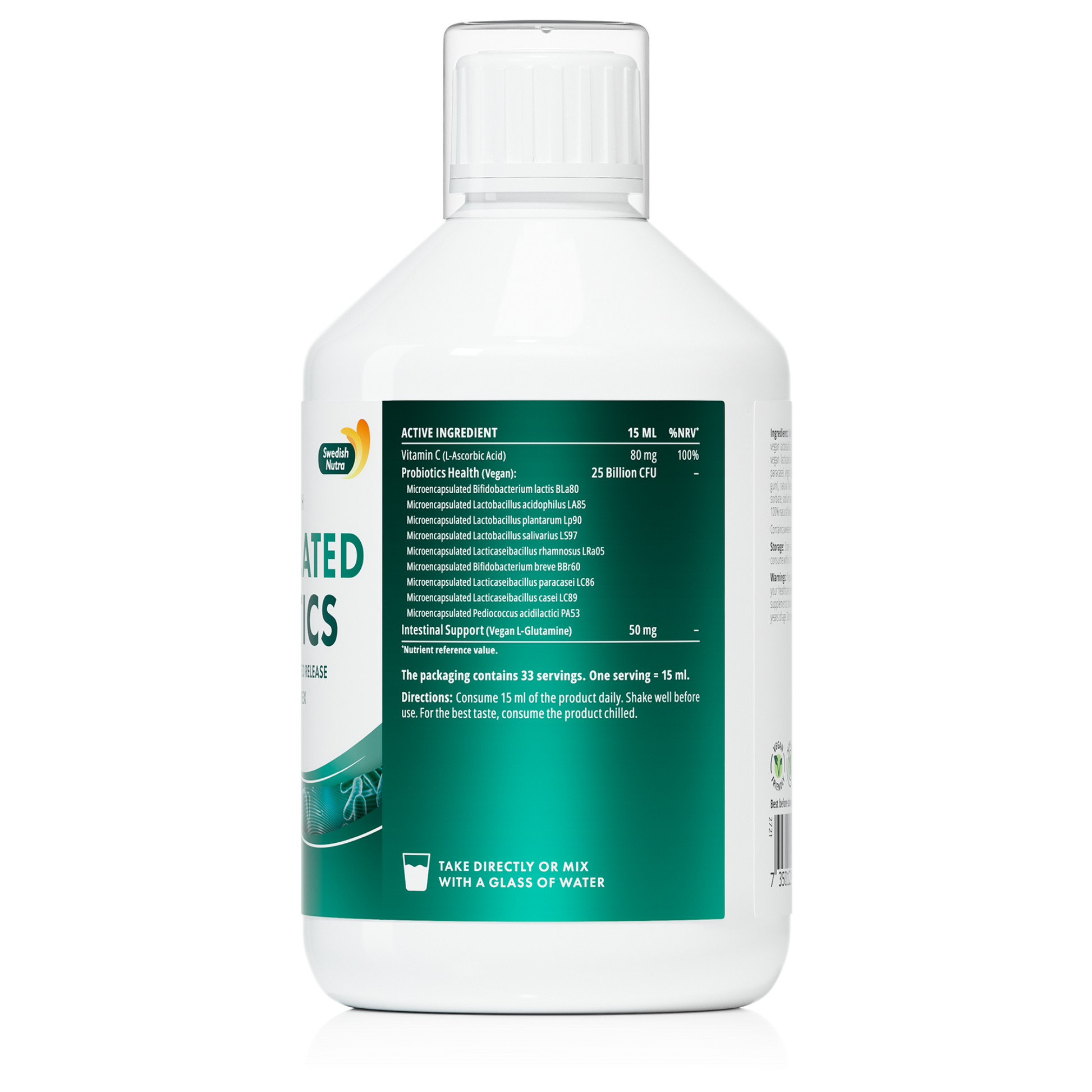 Swedish Nutra - Encapsulated Probiotics Max, skysti probiotikai žarnynui su 25 mlrd. gerųjų bakterijų, 500 ml