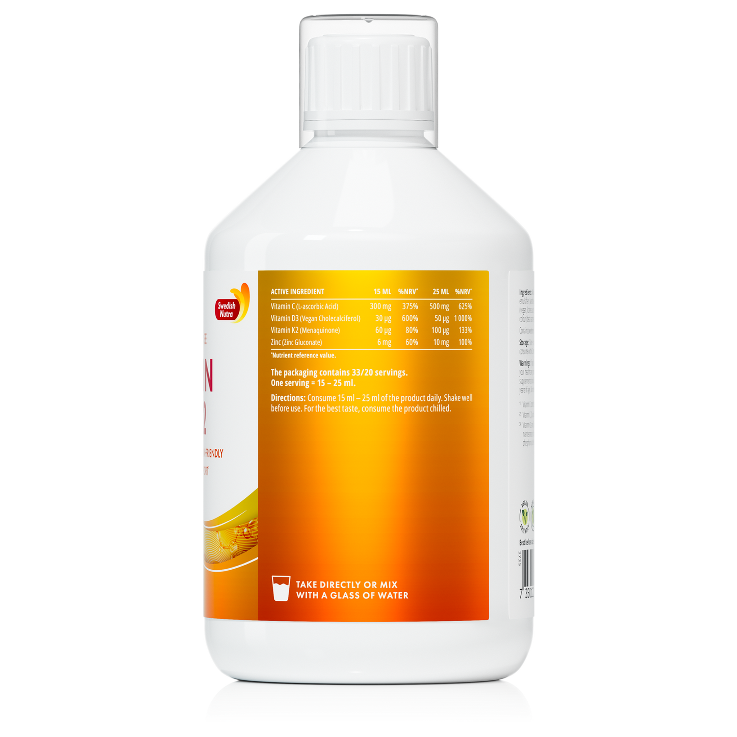     Vitaminas D3 K2 su cinku ir vitaminu C - skystas Swedish Nutra papildas 500 ml