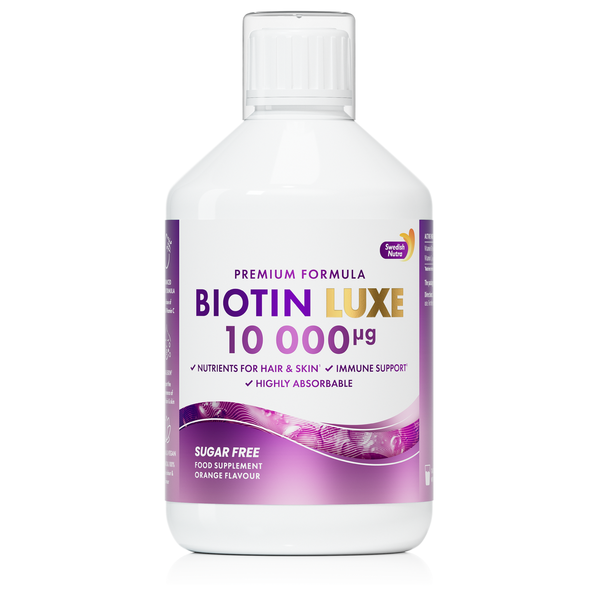 Swedish Nutra Biotin Luxe 10 000 µg skystas biotinas 500 ml