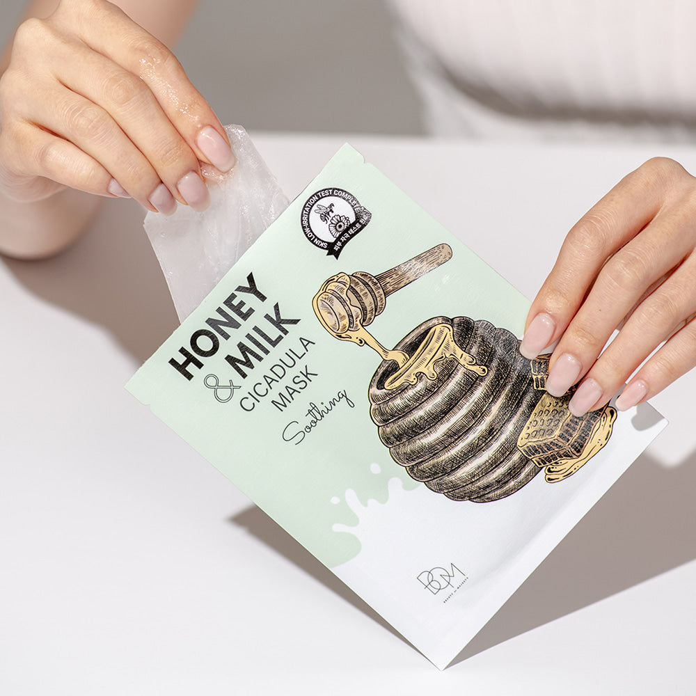     Korėjietiška lakštinė veido kaukė BOM Honey Milk Cicadula jautriai odai