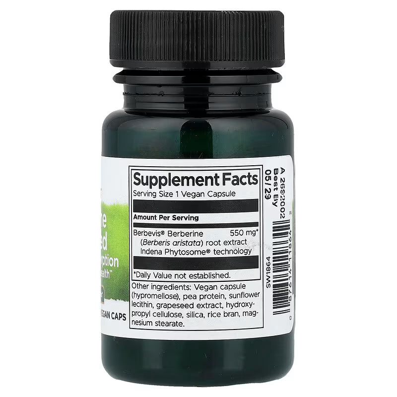 Swanson Berberine Advanced – sudėties etiketė, 550 mg Berbevis® komplekso vienoje kapsulėje