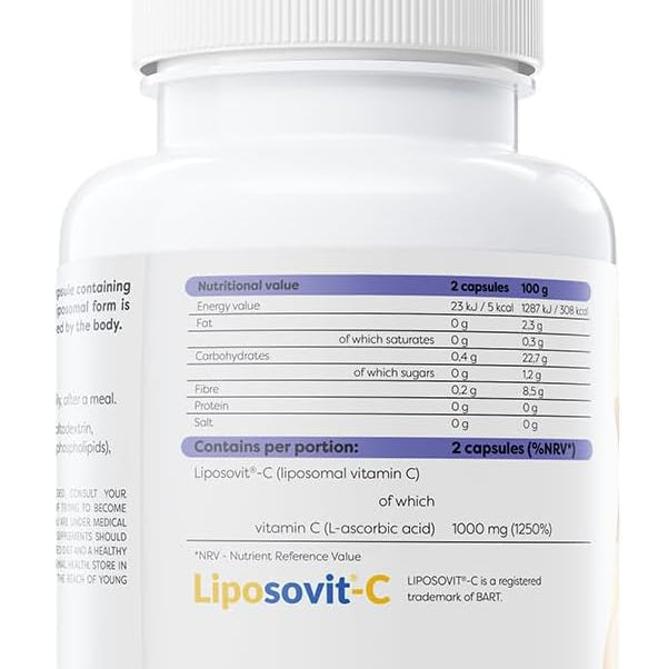 Osavi liposominio vitamino C etiketė – 1000 mg dviejose kapsulėse