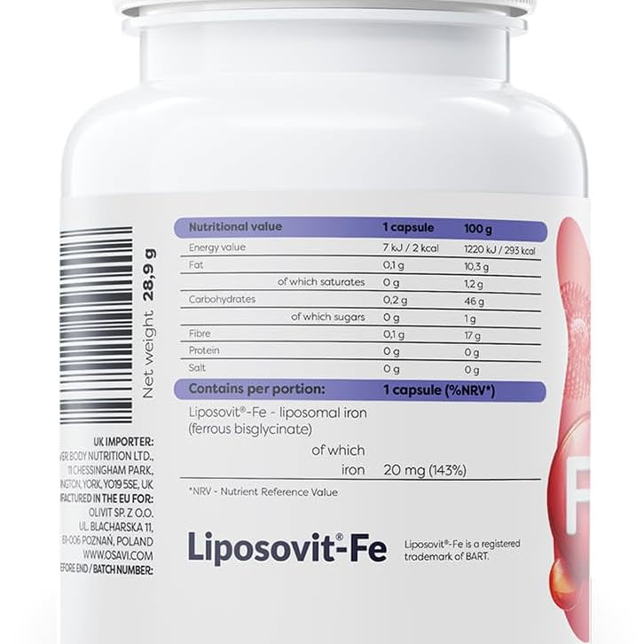 Osavi liposominės geležies etiketė – 20 mg geležies vienoje kapsulėje