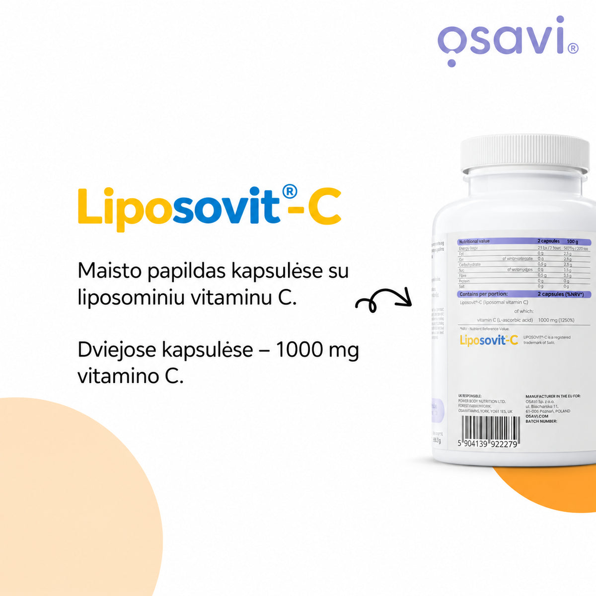 Osavi Liposovit-C – 1000 mg liposominio vitamino C dviejose kapsulėse