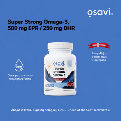 Osavi Super Strong Omega-3 – trigliceridų forma ir Norvegijoje pagamintas žuvų aliejus
