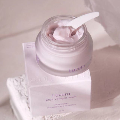 Luvum Slow Aging Phyto Collagen kremo tekstūra – maitinanti, stangrinanti formulė su skvalanu ir keramidu NP