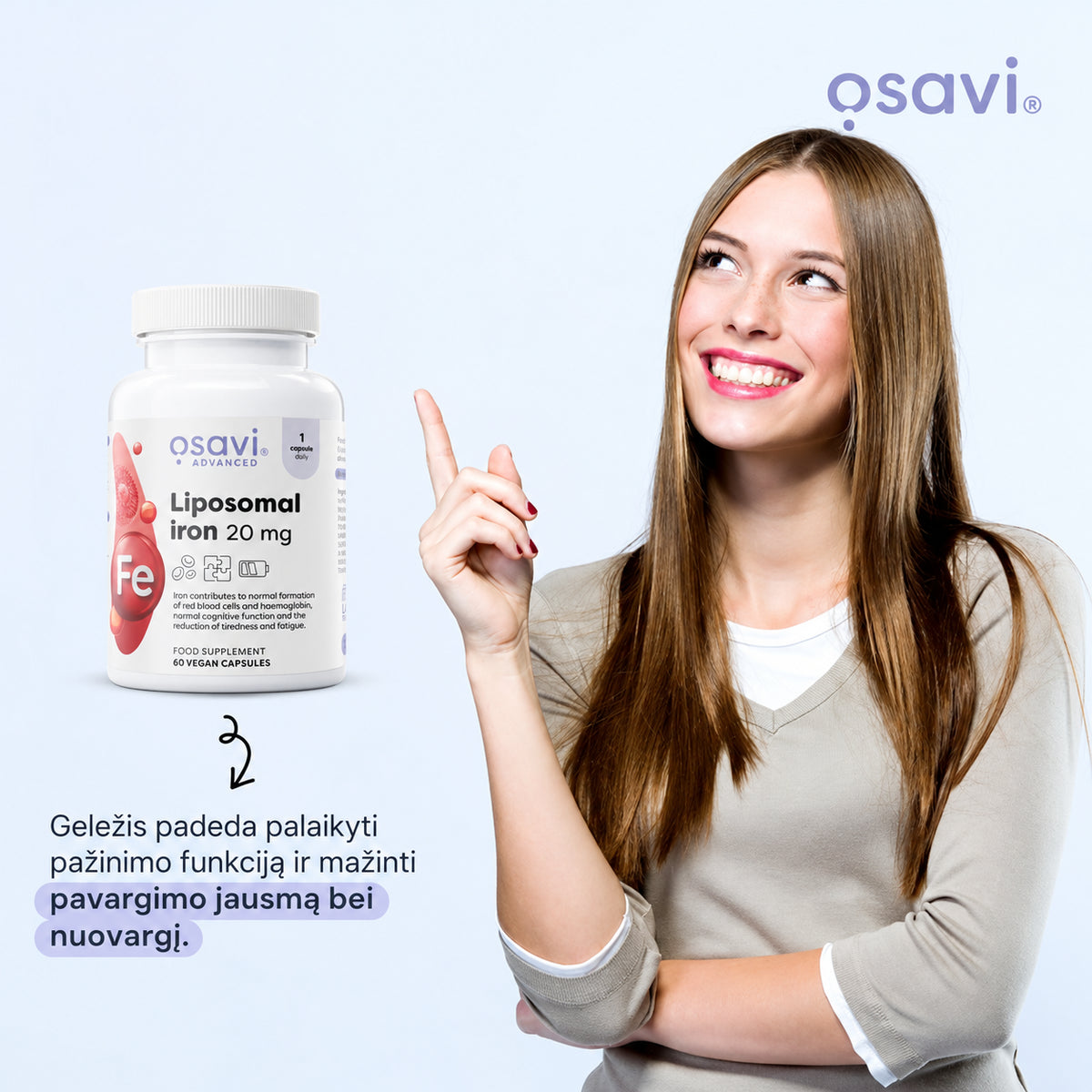 Osavi liposominė geležis – pažinimo funkcijai ir nuovargiui mažinti