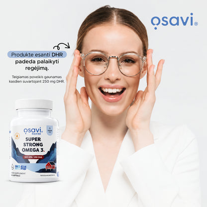 Osavi Omega-3 – DHR nauda regėjimui, moteris su akiniais