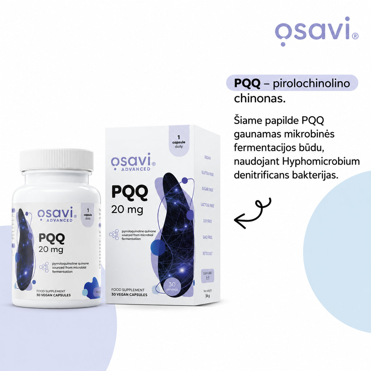 Osavi PQQ 20 mg – fermentacijos būdu gautas pirolochinolino chinonas