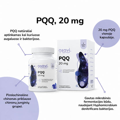 Osavi PQQ – 20 mg vienoje kapsulėje, sudėtis ir fermentacijos kilmė