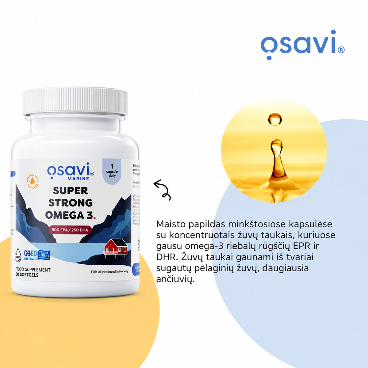 Osavi Super Strong Omega-3 – koncentruoti žuvų taukai iš pelaginių žuvų