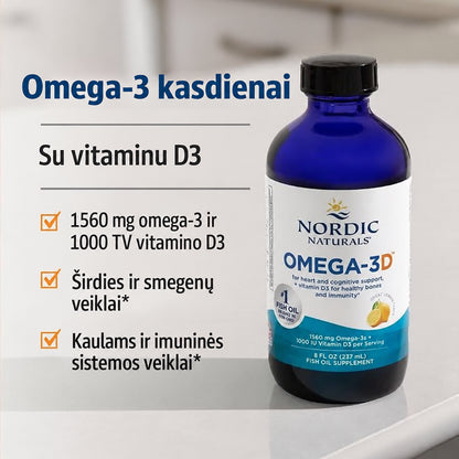 Nordic Naturals Omega-3D: omega-3 ir vitamino D3 kiekis porcijoje