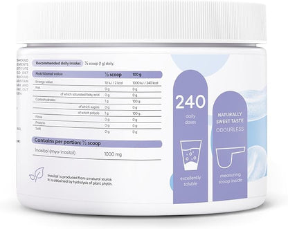 Osavi inozitolio pakuotės etiketė – 1000 mg mioinozitolio pusėje matavimo šaukštelio