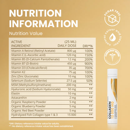 Marine Collagen 15000 mg dienos šotas be cukraus, riebalų ir glitimo