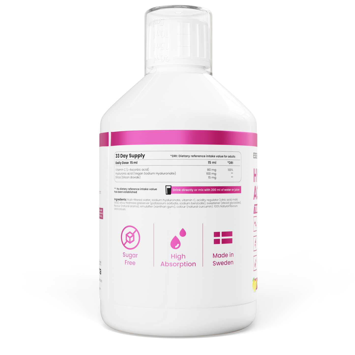 Hialurono rūgšties papildas odai Essentials 100 100 mg hialurono rūgšties 500 ml buteliukas