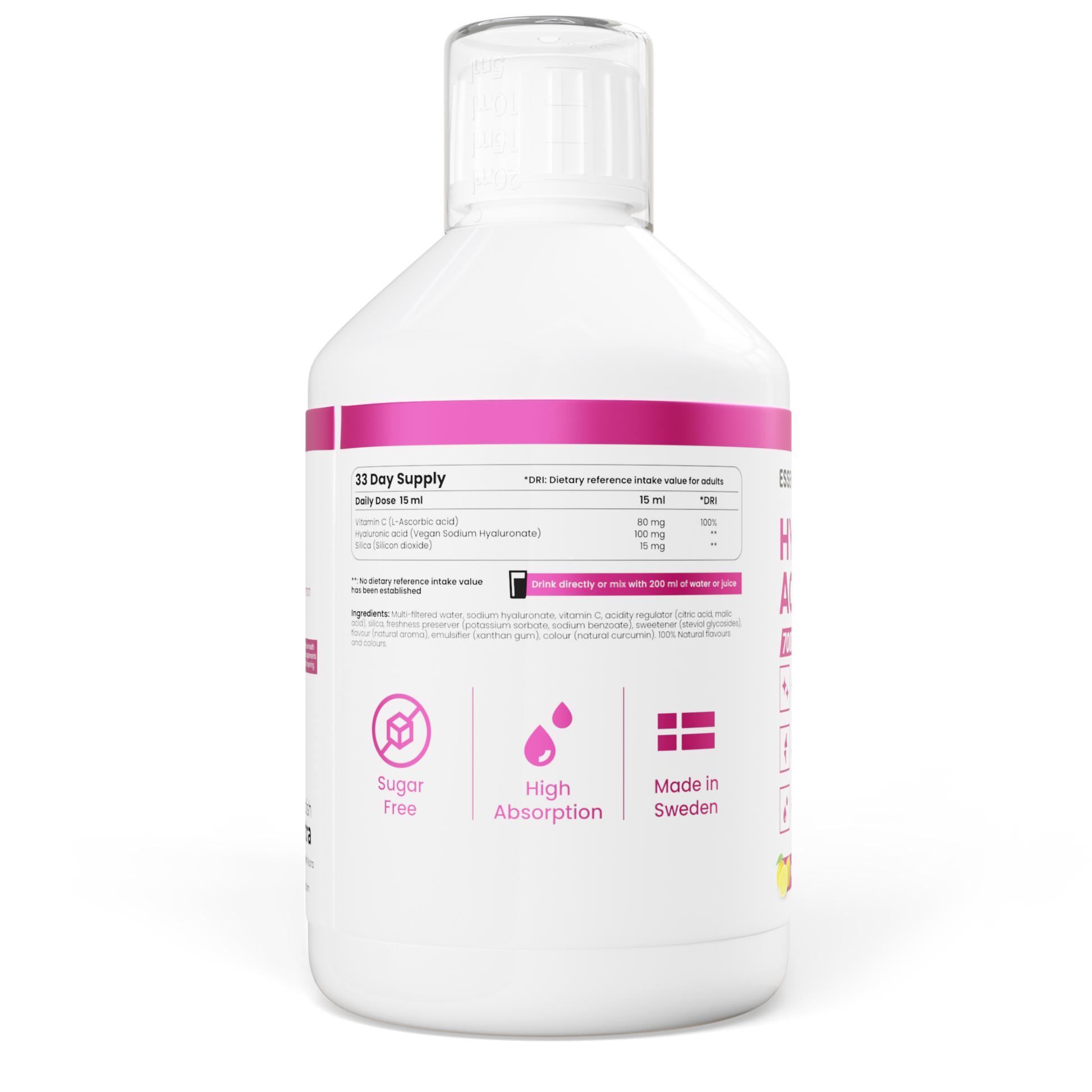 Hialurono rūgšties papildas odai Essentials 100 100 mg hialurono rūgšties 500 ml buteliukas