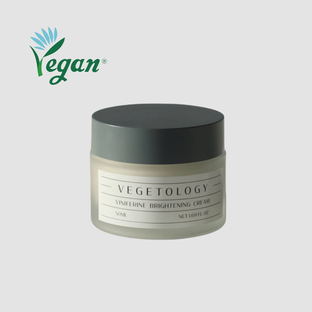 Vegetology Viniferine Brightening Cream – natūralus skaistinamasis veido kremas su Viniferinu, 50ml, veganiškas ir tinkamas jautriai odai