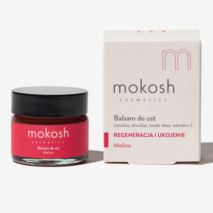 Lūpų balzamo „Raspberry“ tekstūra – minkštas, natūralus balzamas su taukmedžio sviestu ir vitaminu E