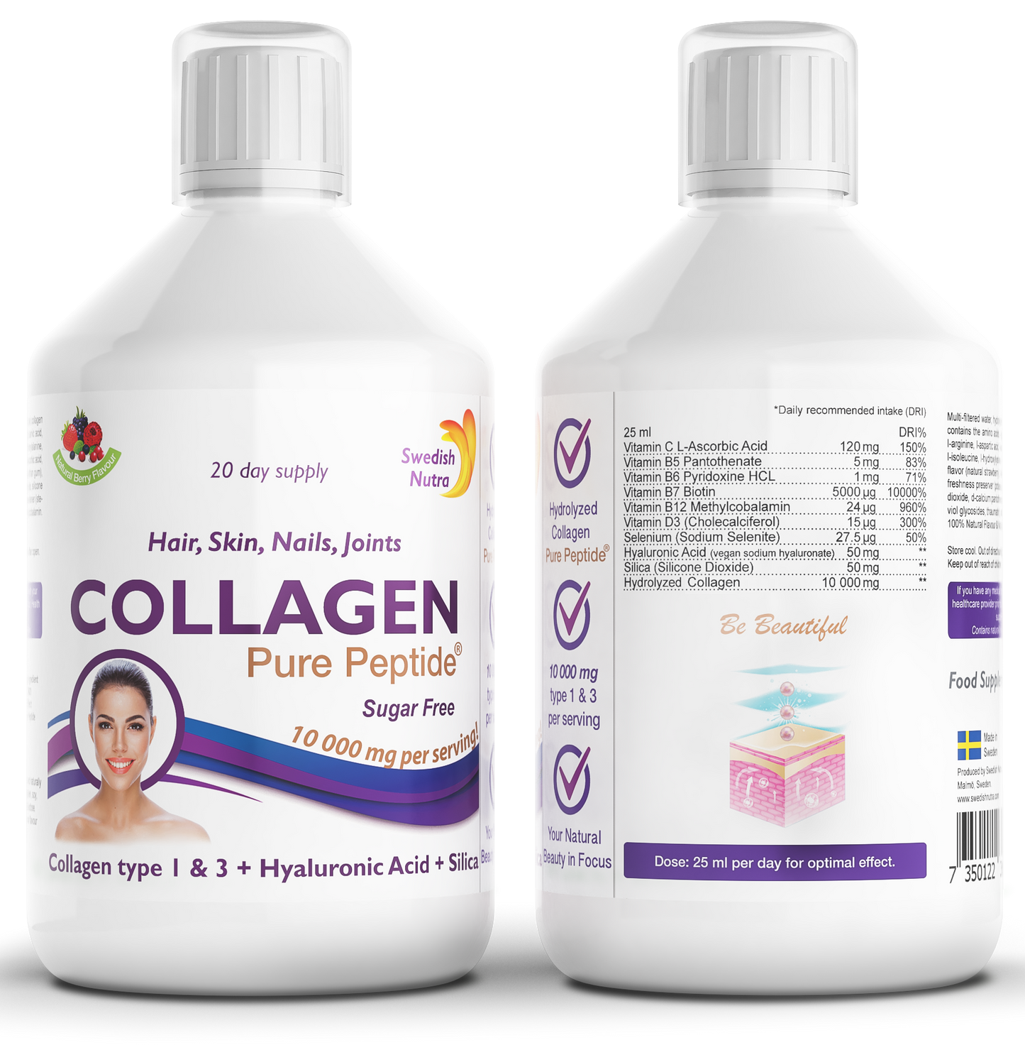 Swedish Nutra Liquid Collagen 10 000 mg Bovine skystas kolagenas be cukraus 500 ml