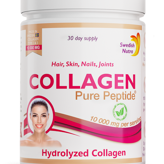 Swedish Nutra gyvūlinės kilmės kolagenas 10 000 mg milteliai, 300 g - bekvapis ir beskonis kolagenas odai, plaukams, nagams ir sąnariams