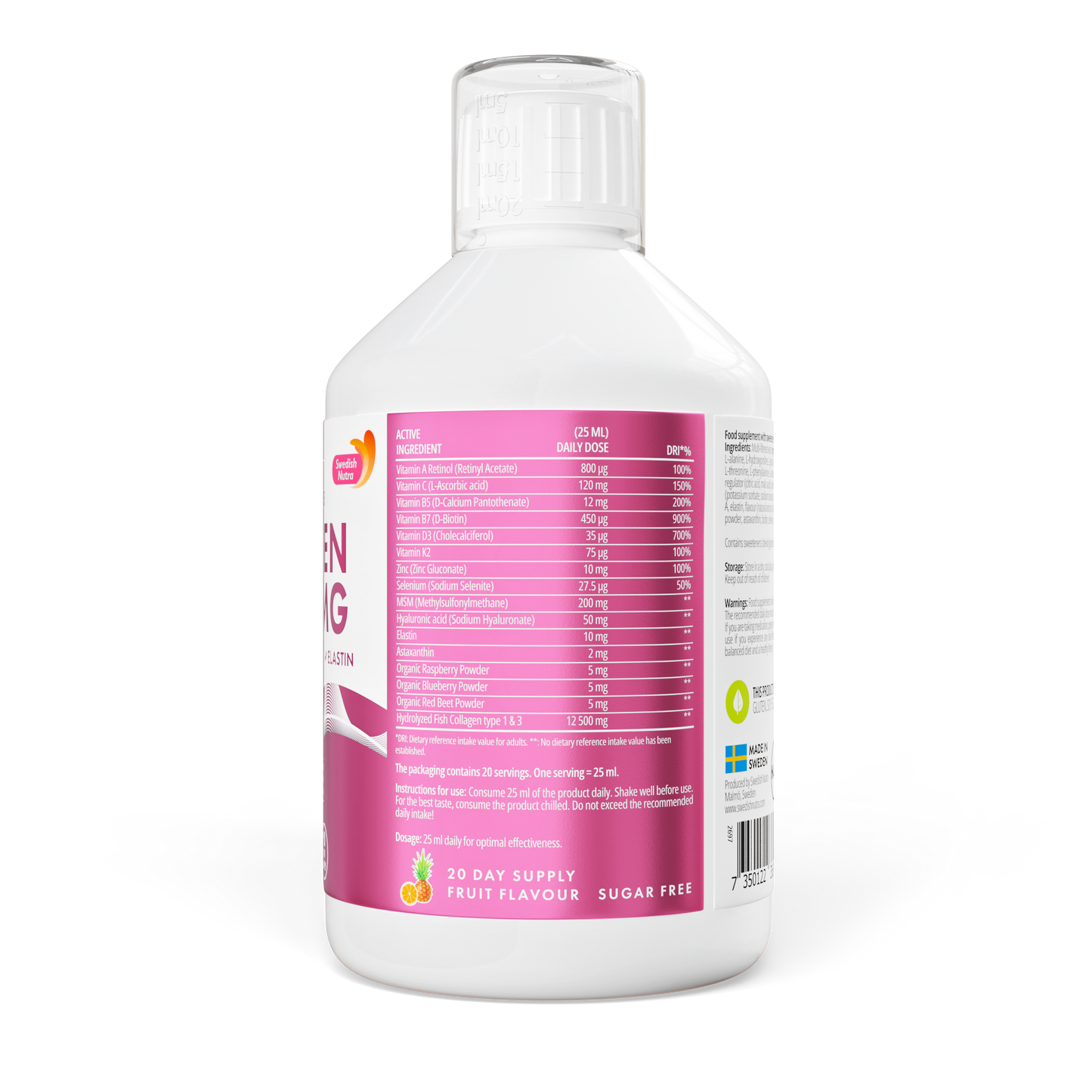 Skystas jūrinis kolagenas su elastinu, vitaminu C, D3 ir K2 odai ir sąnariams