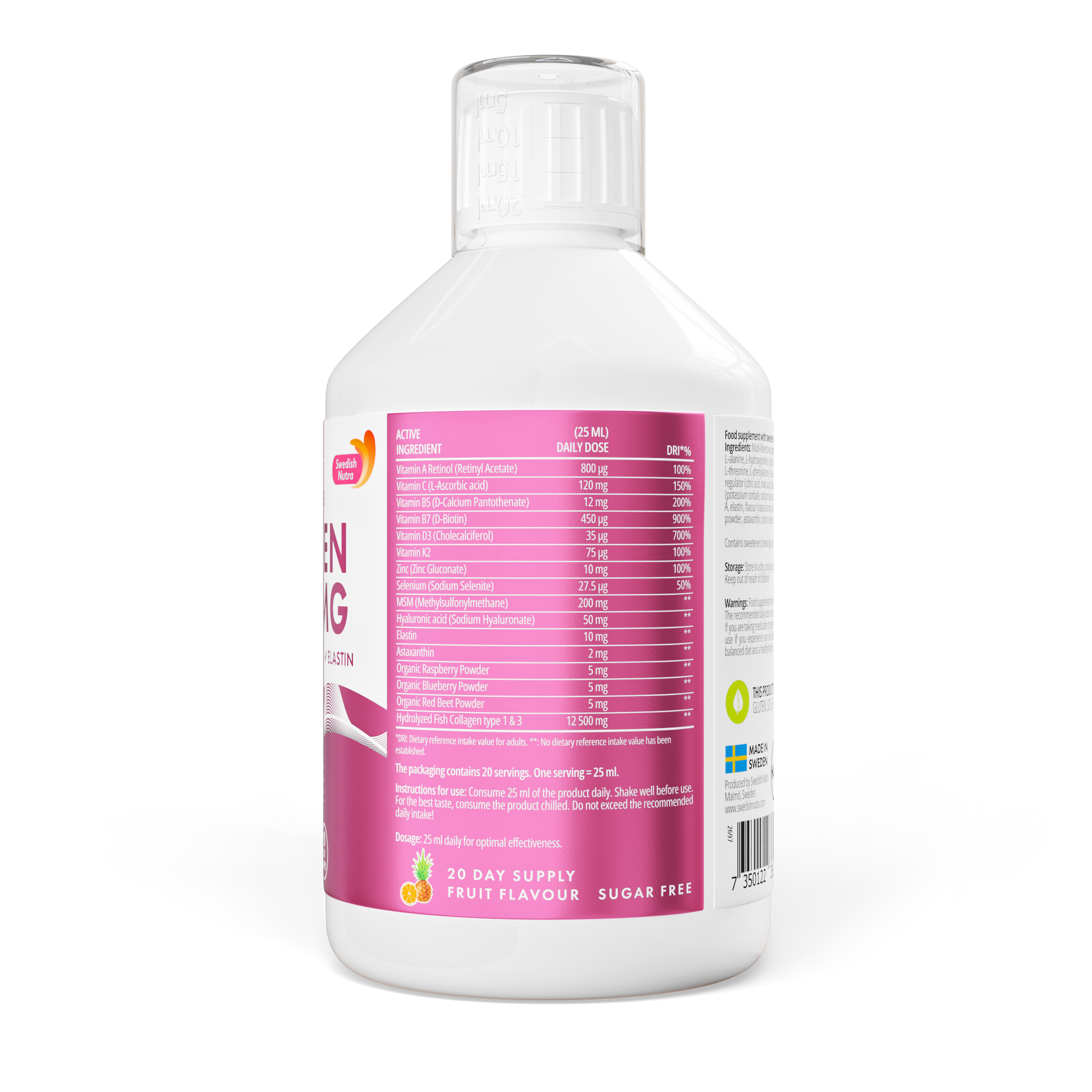 Skystas jūrinis kolagenas su elastinu, vitaminu C, D3 ir K2 odai ir sąnariams