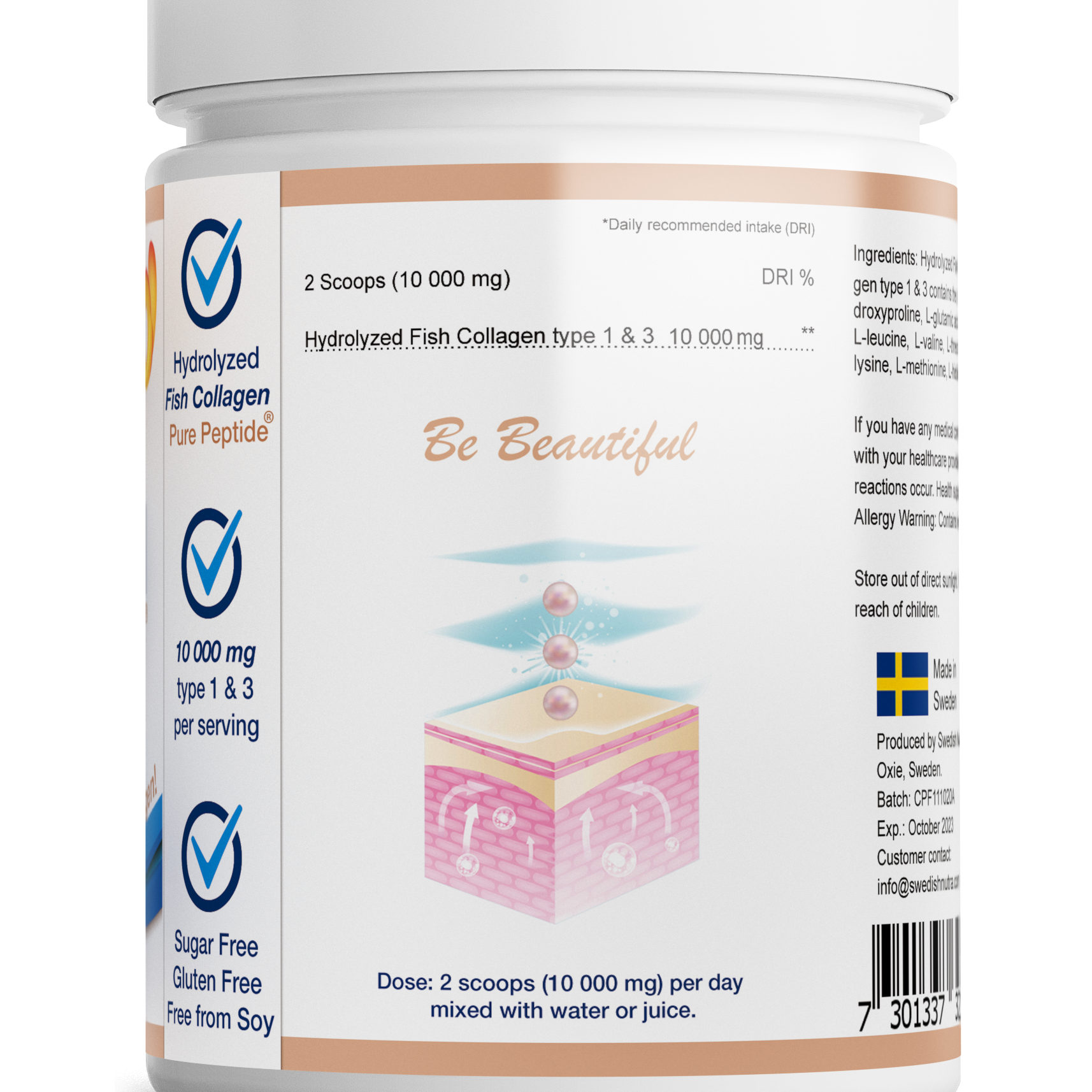 Hidrolizuotas jūrinis kolagenas milteliais be skonio - Swedish Nutra